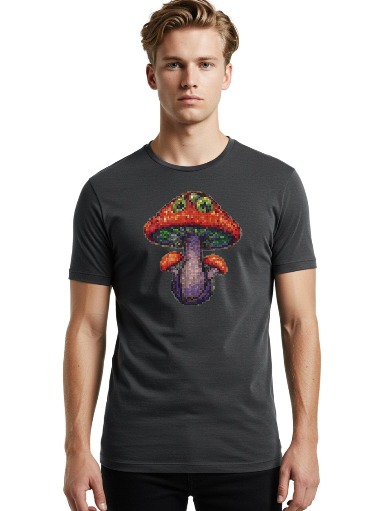 Pixel-Mushroom Men'S Graphic Tee, 100% Cotton, Comfortable Casual Summer Wear, Machine Washable, Vintage Camera, Old Camera, Antique Camera, Black Camera, Classic Photography, Photography Equipment, Nostalgic Device, Film Camera, Camera Art Bar306 23