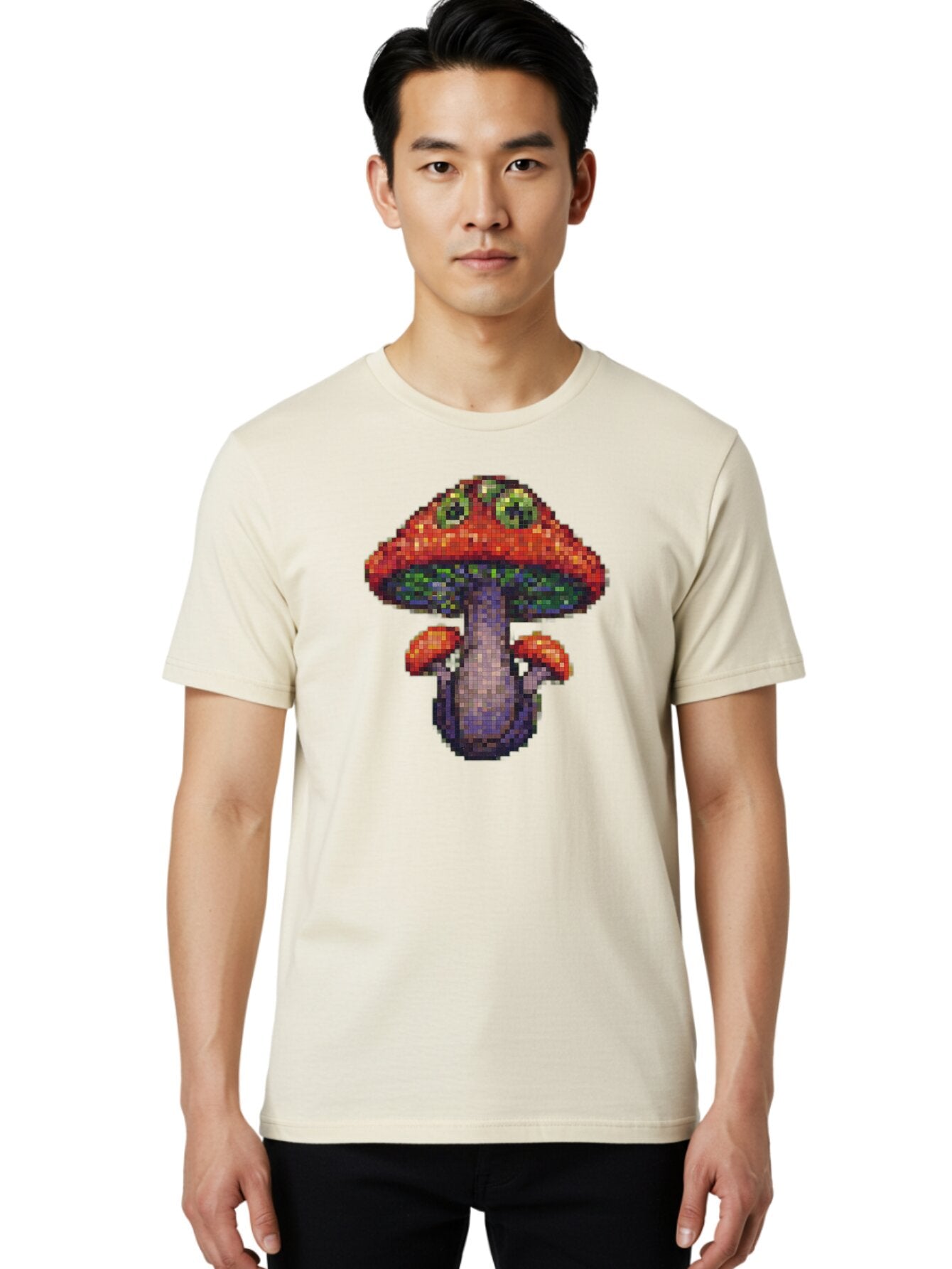 Pixel-Mushroom Men'S Graphic Tee, 100% Cotton, Comfortable Casual Summer Wear, Machine Washable, Vintage Camera, Old Camera, Antique Camera, Black Camera, Classic Photography, Photography Equipment, Nostalgic Device, Film Camera, Camera Art Bar306 17
