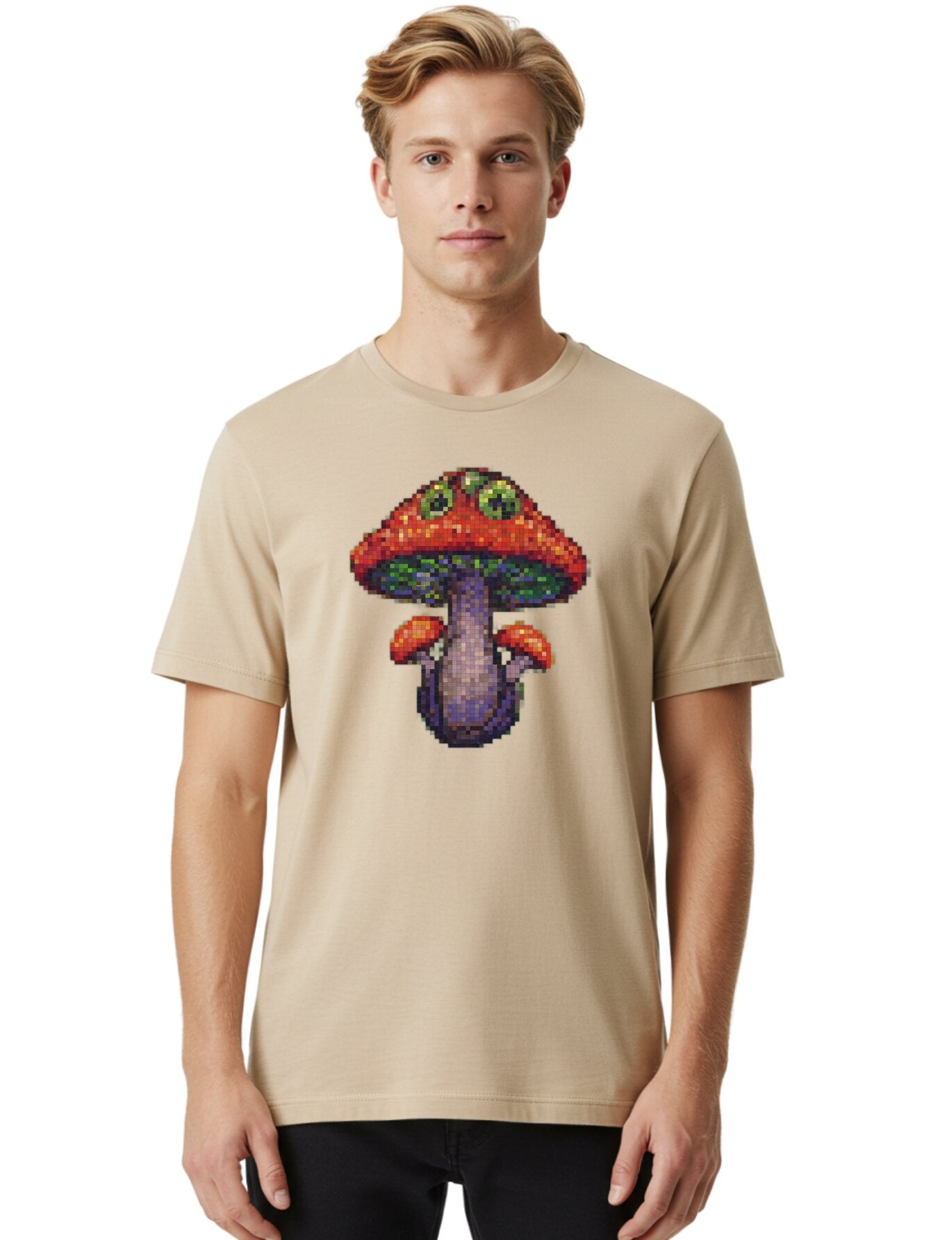 Pixel-Mushroom Men'S Graphic Tee, 100% Cotton, Comfortable Casual Summer Wear, Machine Washable, Vintage Camera, Old Camera, Antique Camera, Black Camera, Classic Photography, Photography Equipment, Nostalgic Device, Film Camera, Camera Art Bar306 28