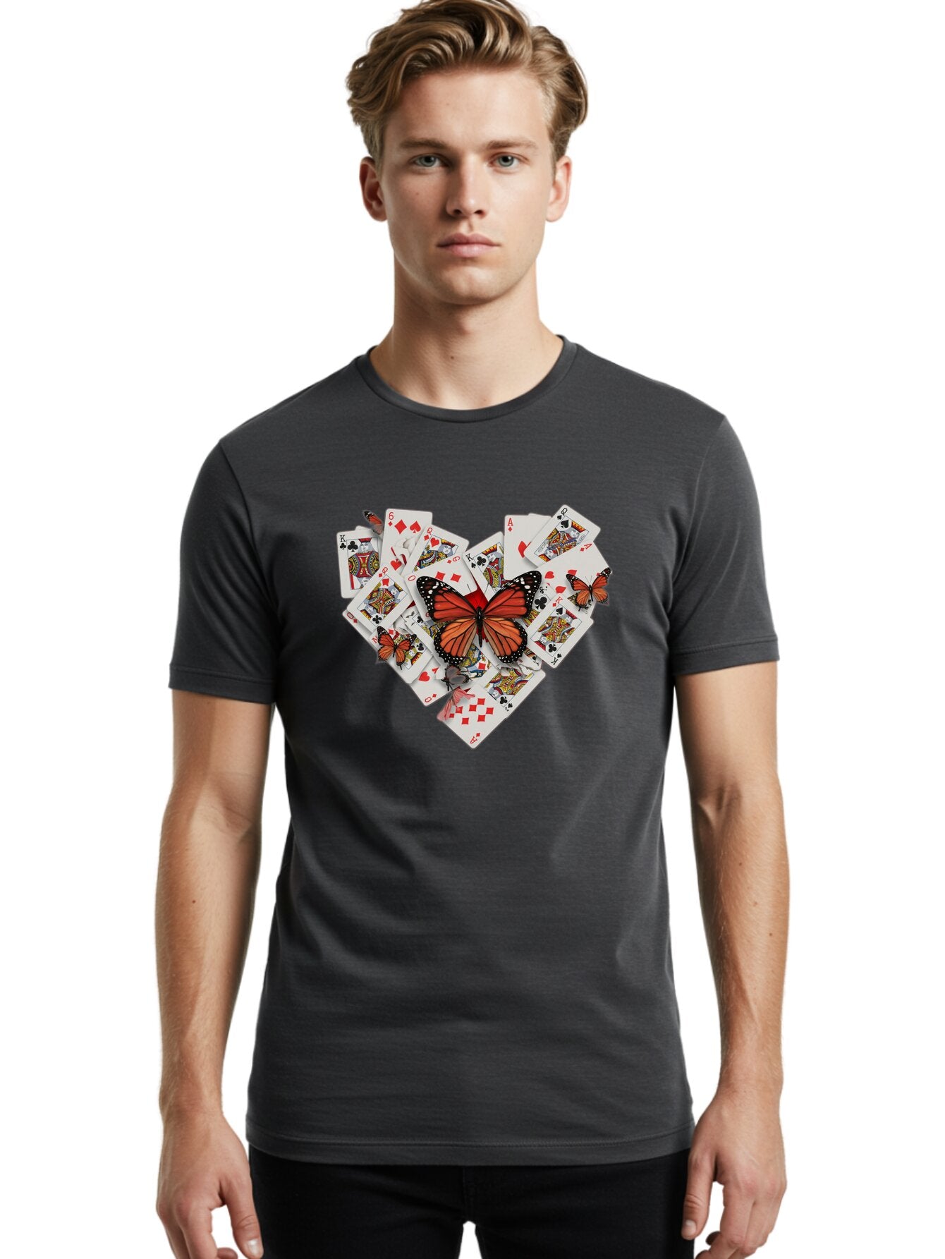 Playing-Cards-With-Butterflies Men'S Graphic Tee, 100% Cotton, Comfortable Casual Summer Wear, Machine Washable, Vintage Camera, Old Camera, Antique Camera, Black Camera, Classic Photography, Photography Equipment, Nostalgic Device, Bar309 20