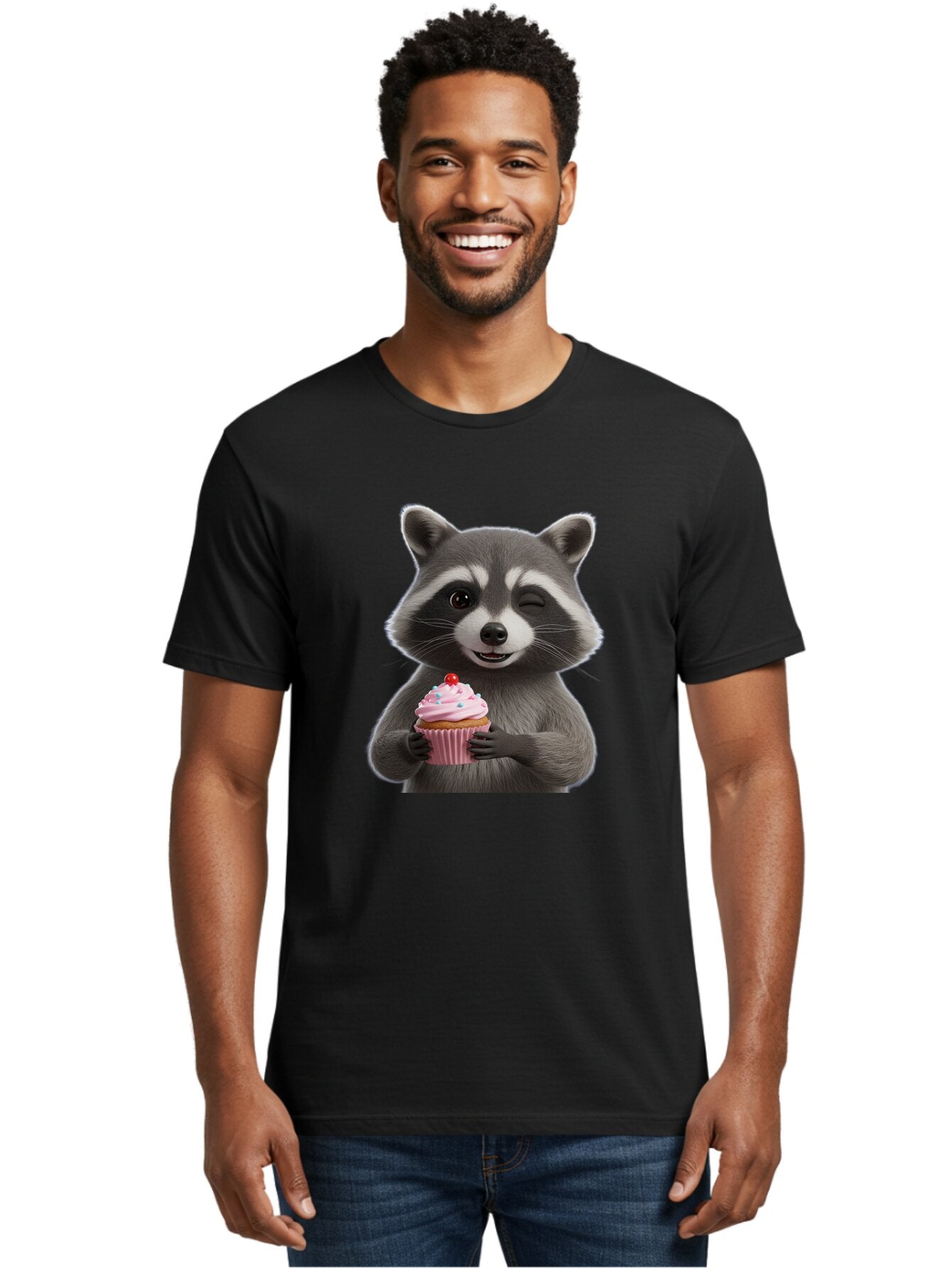 Raccoon-Cupcake Men'S Graphic Tee, 100% Cotton, Comfortable Casual Summer Wear, Machine Washable, Vintage Camera, Old Camera, Antique Camera, Black Camera, Classic Photography, Photography Equipment, Nostalgic Device, Film Camera, Camera Art Bar344 17