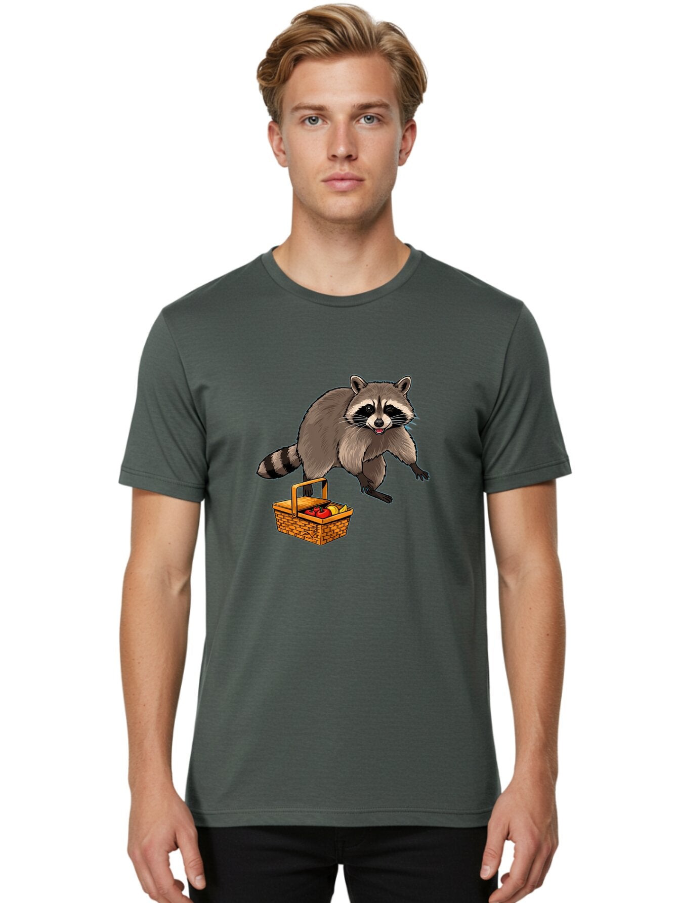 Raccoon-With-Picnic-Basket Men'S Graphic Tee, 100% Cotton, Comfortable Casual Summer Wear, Machine Washable, Vintage Camera, Old Camera, Antique Camera, Black Camera, Classic Photography, Photography Equipment, Nostalgic Device, Film Camera, Bar352 20