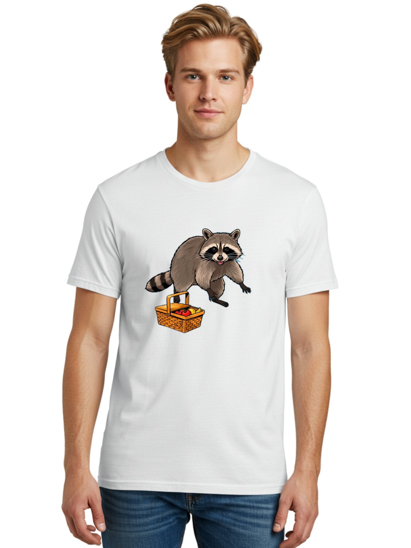 Raccoon-With-Picnic-Basket Men'S Graphic Tee, 100% Cotton, Comfortable Casual Summer Wear, Machine Washable, Vintage Camera, Old Camera, Antique Camera, Black Camera, Classic Photography, Photography Equipment, Nostalgic Device, Film Camera, Bar352 26