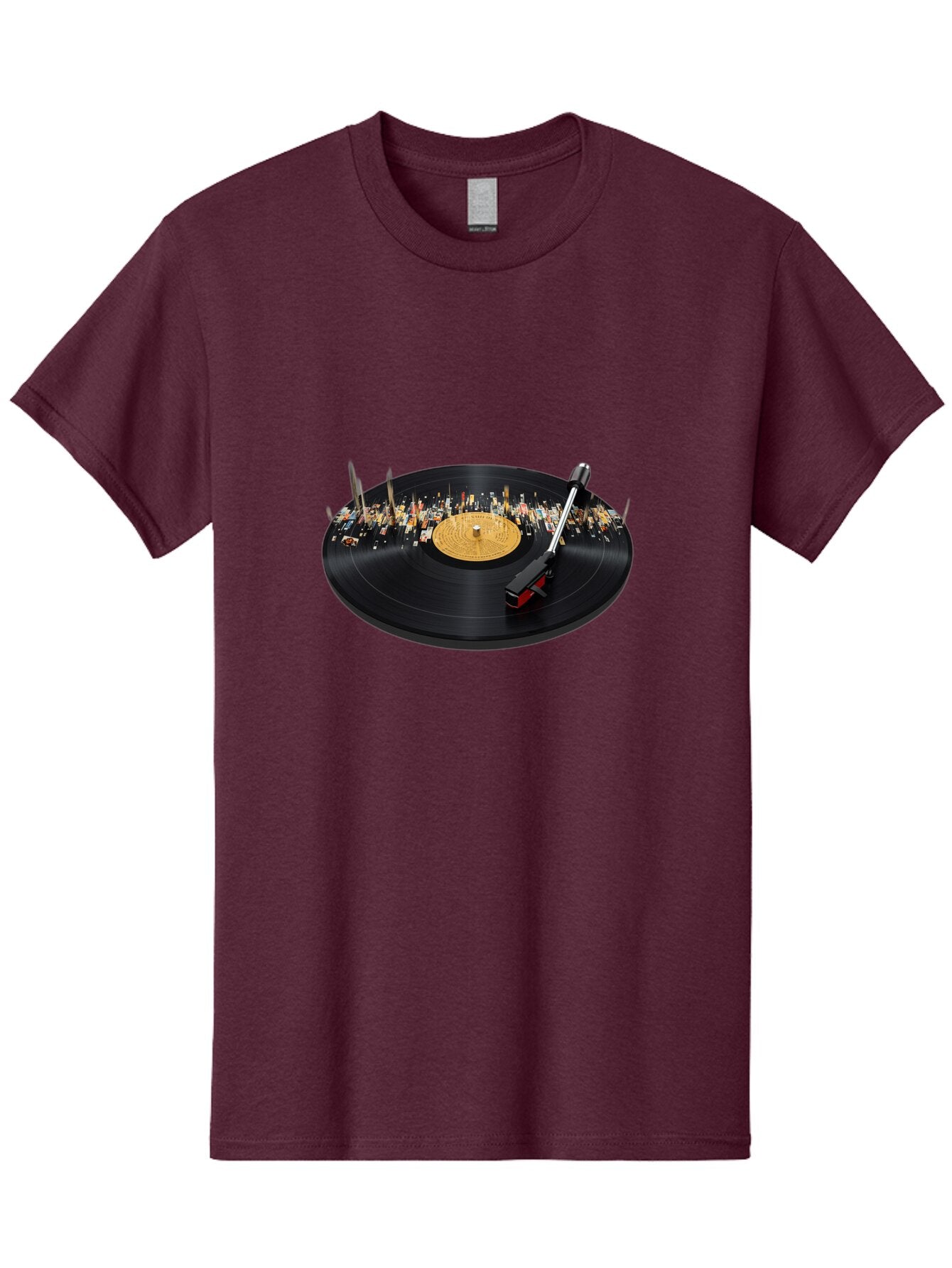 Record-Player-Cityscape Men'S Graphic Tee, 100% Cotton, Comfortable Casual Summer Wear, Machine Washable, Vintage Camera, Old Camera, Antique Camera, Black Camera, Classic Photography, Photography Equipment, Nostalgic Device, Film Camera, Bar362 14