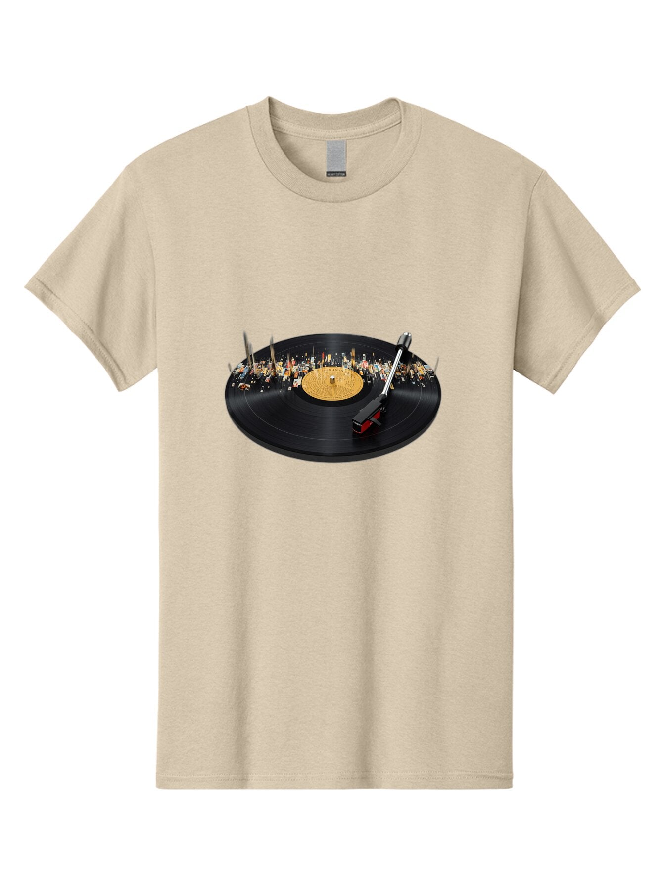 Record-Player-Cityscape Men'S Graphic Tee, 100% Cotton, Comfortable Casual Summer Wear, Machine Washable, Vintage Camera, Old Camera, Antique Camera, Black Camera, Classic Photography, Photography Equipment, Nostalgic Device, Film Camera, Bar362 1