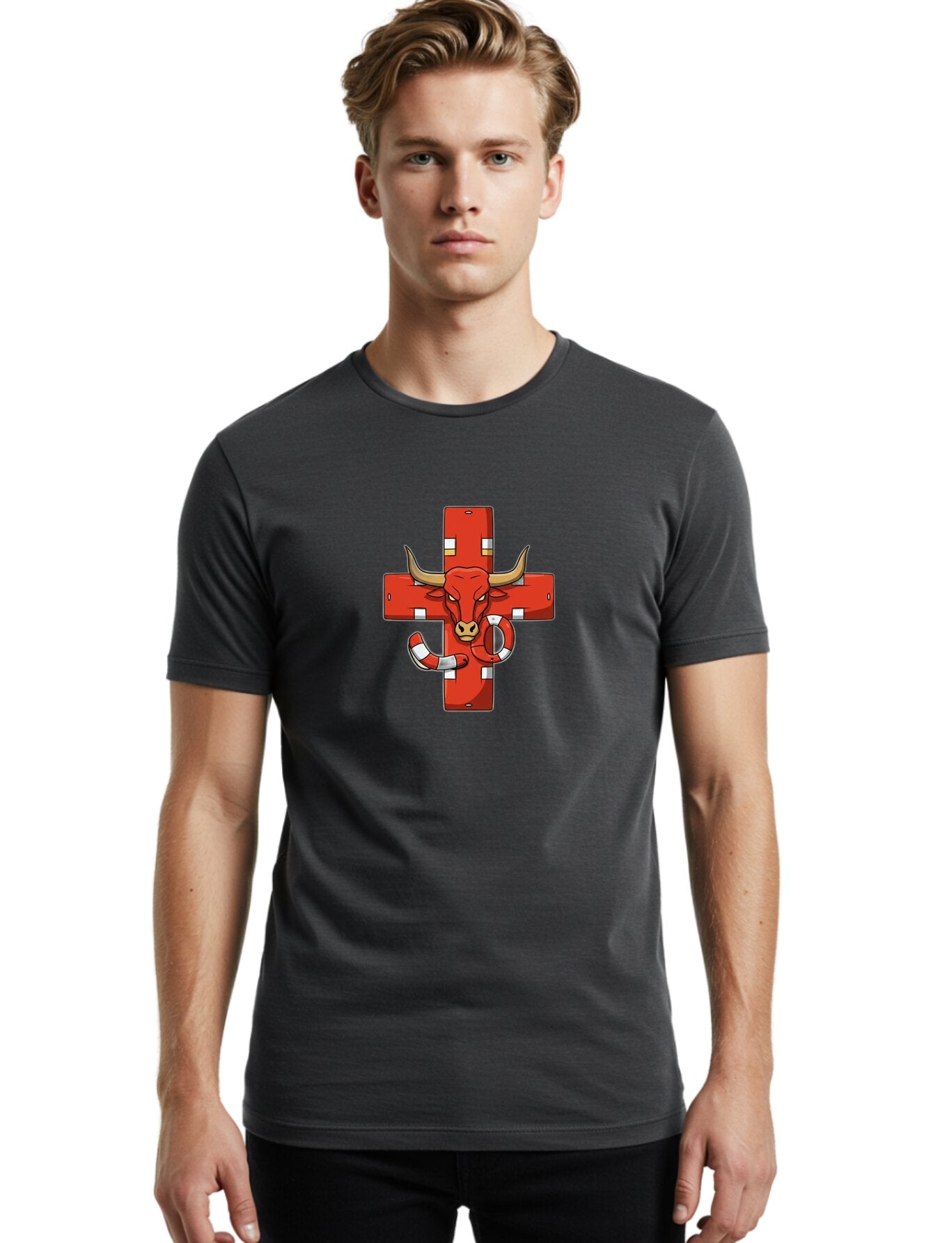 Red-Cross-Bull Men'S Graphic Tee, 100% Cotton, Comfortable Casual Summer Wear, Machine Washable, Vintage Camera, Old Camera, Antique Camera, Black Camera, Classic Photography, Photography Equipment, Nostalgic Device, Film Camera, Camera Art Bar365 29