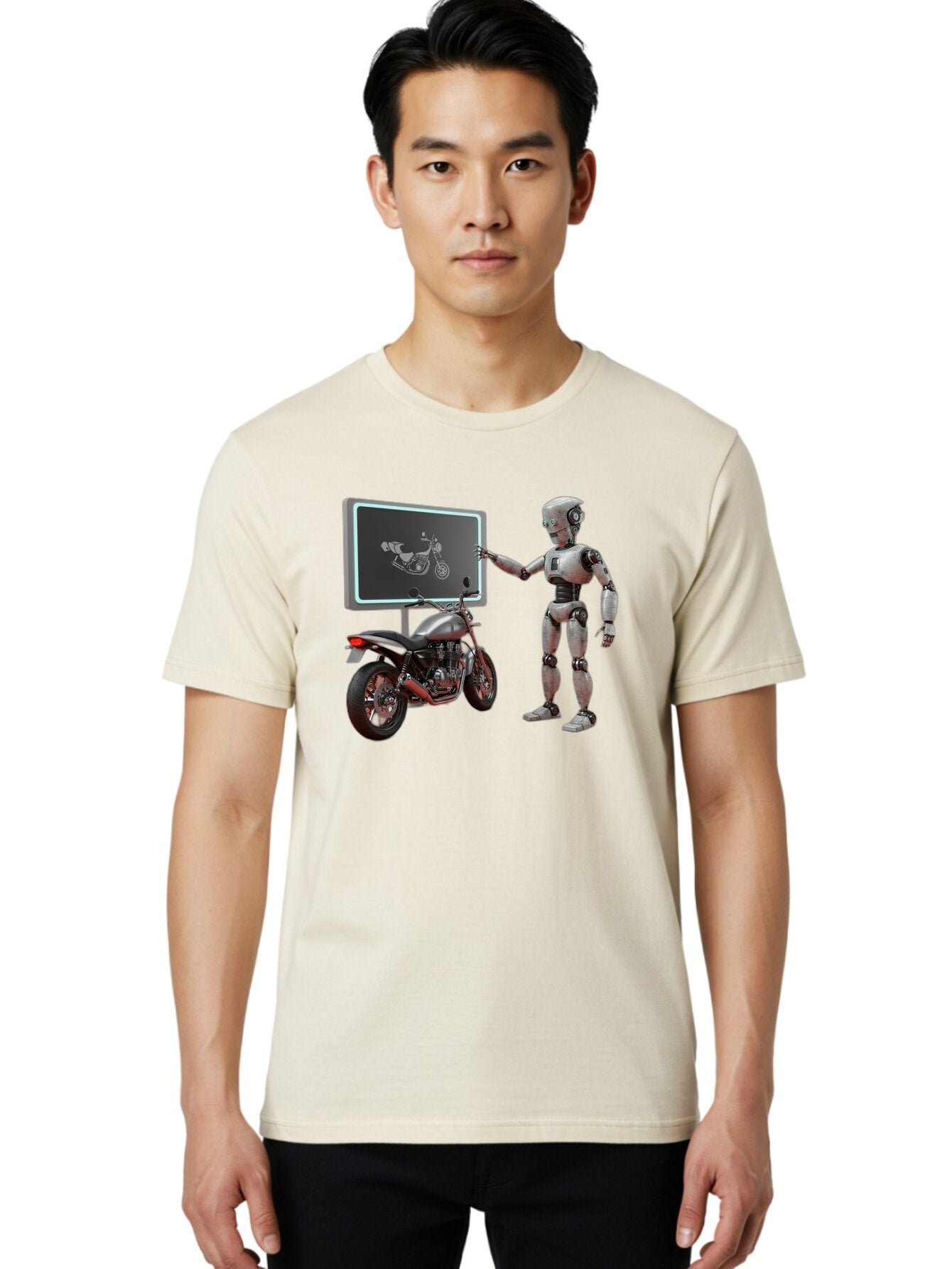 Robot-And-Motorcycle Men'S Graphic Tee, 100% Cotton, Comfortable Casual Summer Wear, Machine Washable, Vintage Camera, Old Camera, Antique Camera, Black Camera, Classic Photography, Photography Equipment, Nostalgic Device, Film Camera, Bar375 28