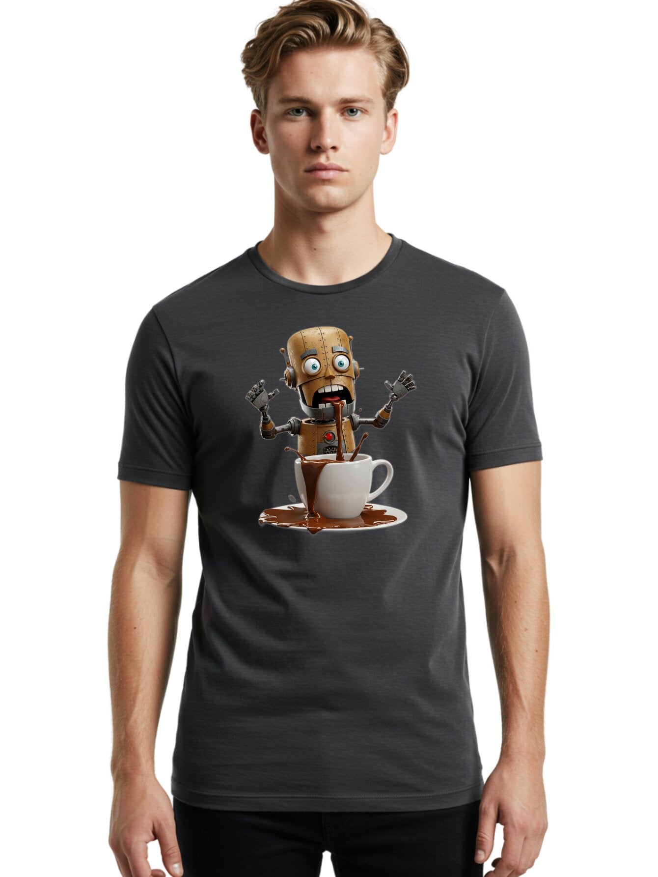 Robot-Drinking-Coffee Men'S Graphic Tee, 100% Cotton, Comfortable Casual Summer Wear, Machine Washable, Vintage Camera, Old Camera, Antique Camera, Black Camera, Classic Photography, Photography Equipment, Nostalgic Device, Film Camera, Bar377 20