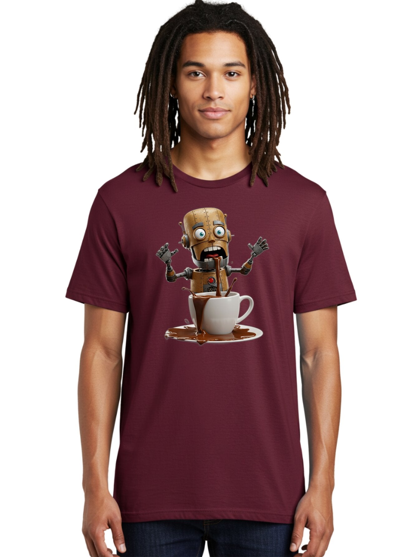 Robot-Drinking-Coffee Men'S Graphic Tee, 100% Cotton, Comfortable Casual Summer Wear, Machine Washable, Vintage Camera, Old Camera, Antique Camera, Black Camera, Classic Photography, Photography Equipment, Nostalgic Device, Film Camera, Bar377 24