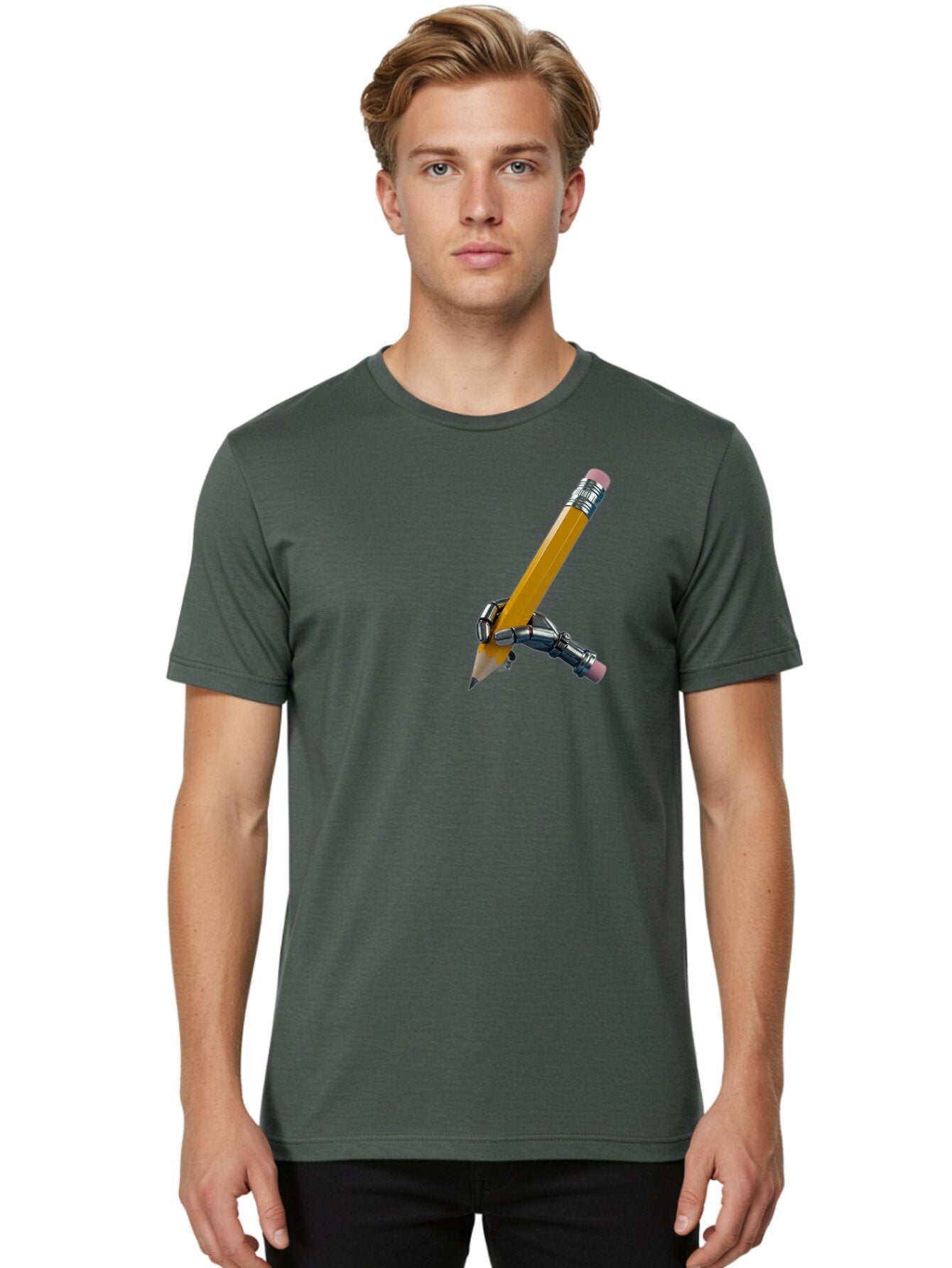 Robot-Hand-Holding-Pencil Men'S Graphic Tee, 100% Cotton, Comfortable Casual Summer Wear, Machine Washable, Vintage Camera, Old Camera, Antique Camera, Black Camera, Classic Photography, Photography Equipment, Nostalgic Device, Film Camera, Bar378 22