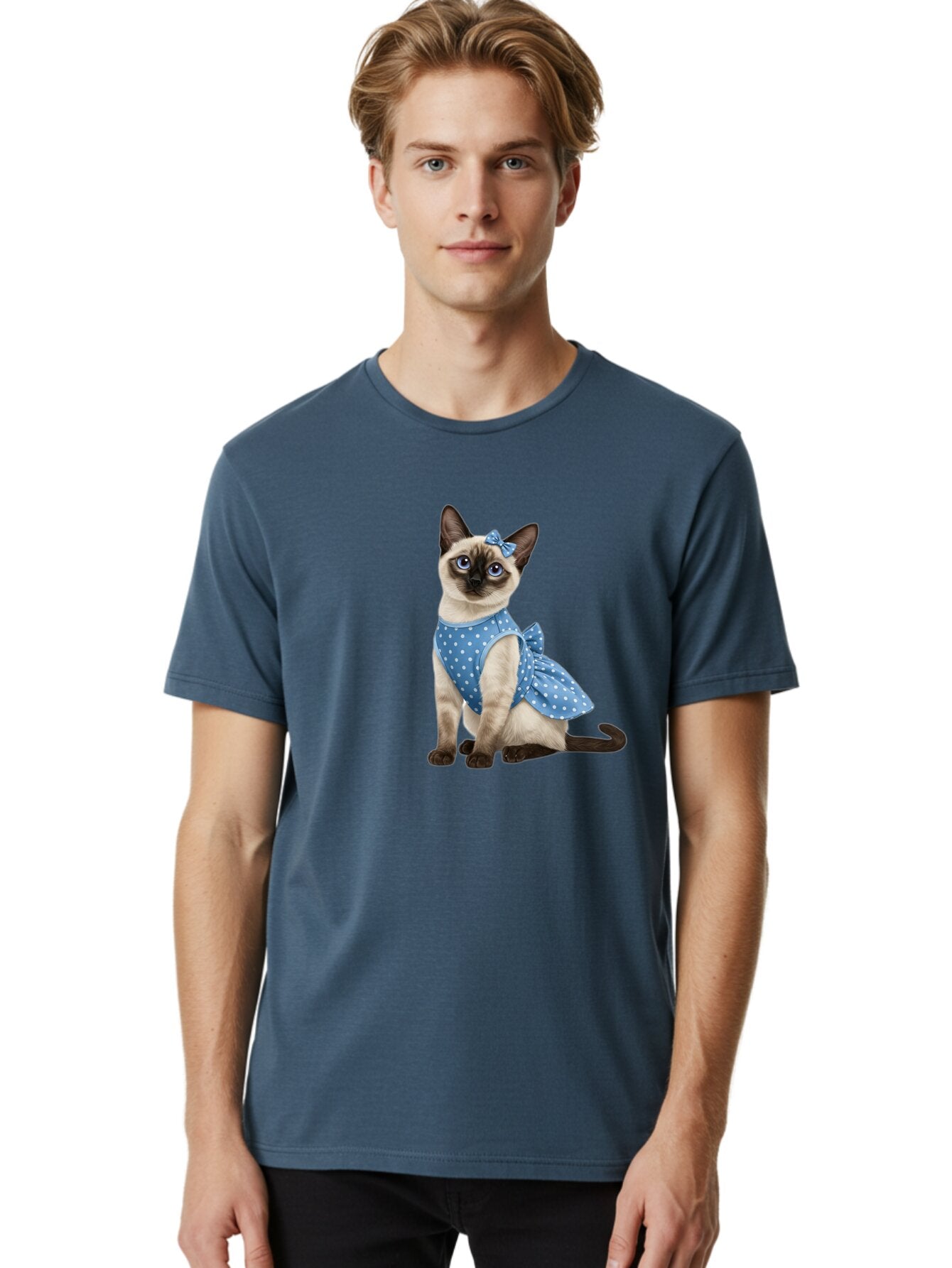 Siamese-Cat-In-Blue-Dress Men'S Graphic Tee, 100% Cotton, Comfortable Casual Summer Wear, Machine Washable, Vintage Camera, Old Camera, Antique Camera, Black Camera, Classic Photography, Photography Equipment, Nostalgic Device, Film Camera, Bar487 16
