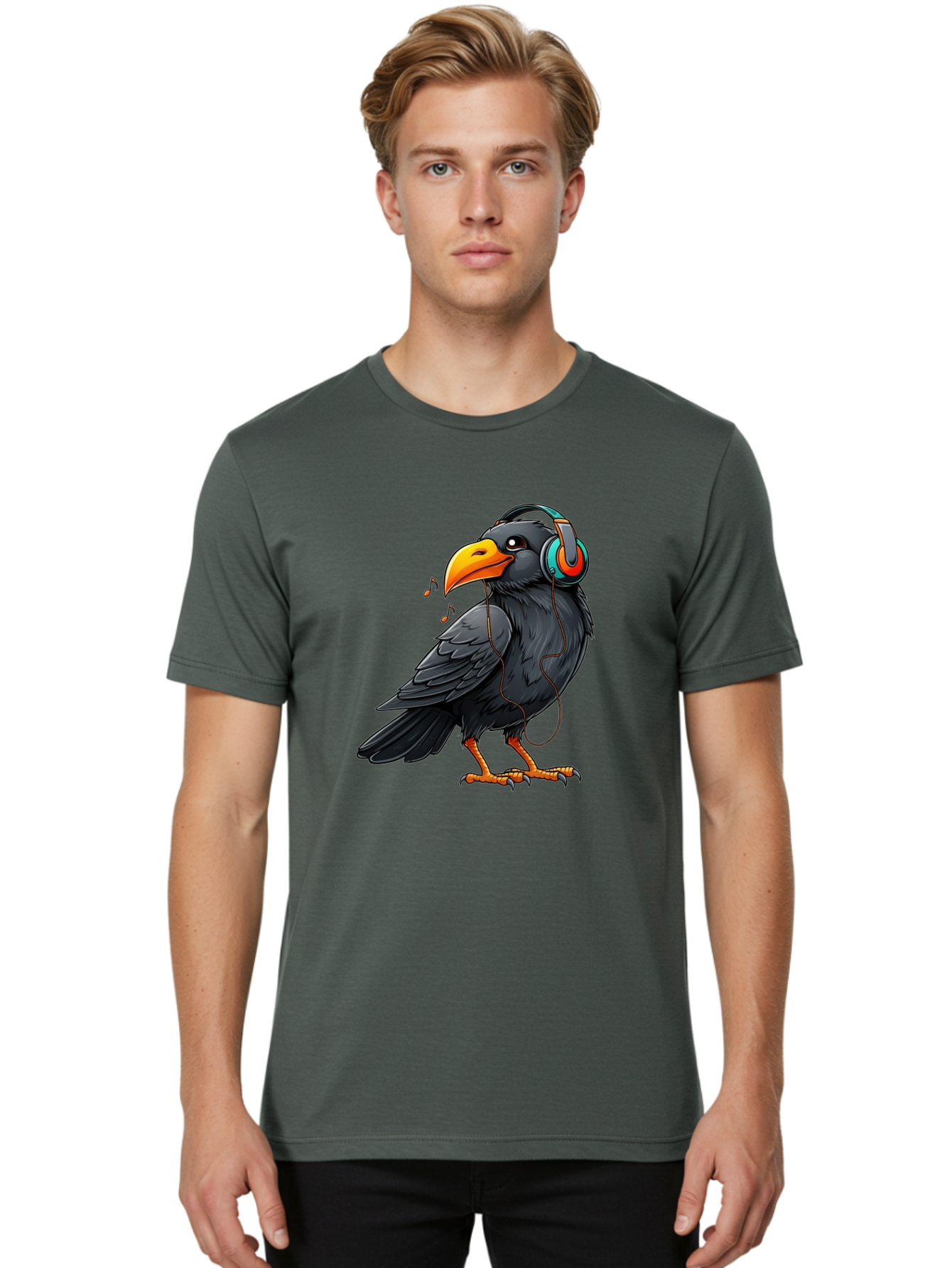 Crow-With-Headphones-6 Men'S Graphic Tee, 100% Cotton, Comfortable Casual Summer Wear, Machine Washable, Vintage Camera, Old Camera, Antique Camera, Black Camera, Classic Photography, Photography Equipment, Nostalgic Device, Film Camera, Bay102 16