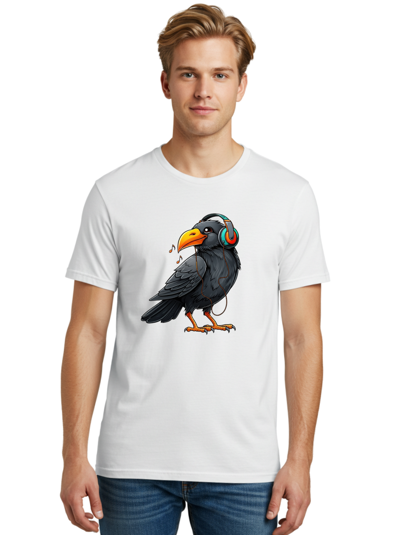 Crow-With-Headphones-6 Men'S Graphic Tee, 100% Cotton, Comfortable Casual Summer Wear, Machine Washable, Vintage Camera, Old Camera, Antique Camera, Black Camera, Classic Photography, Photography Equipment, Nostalgic Device, Film Camera, Bay102 18