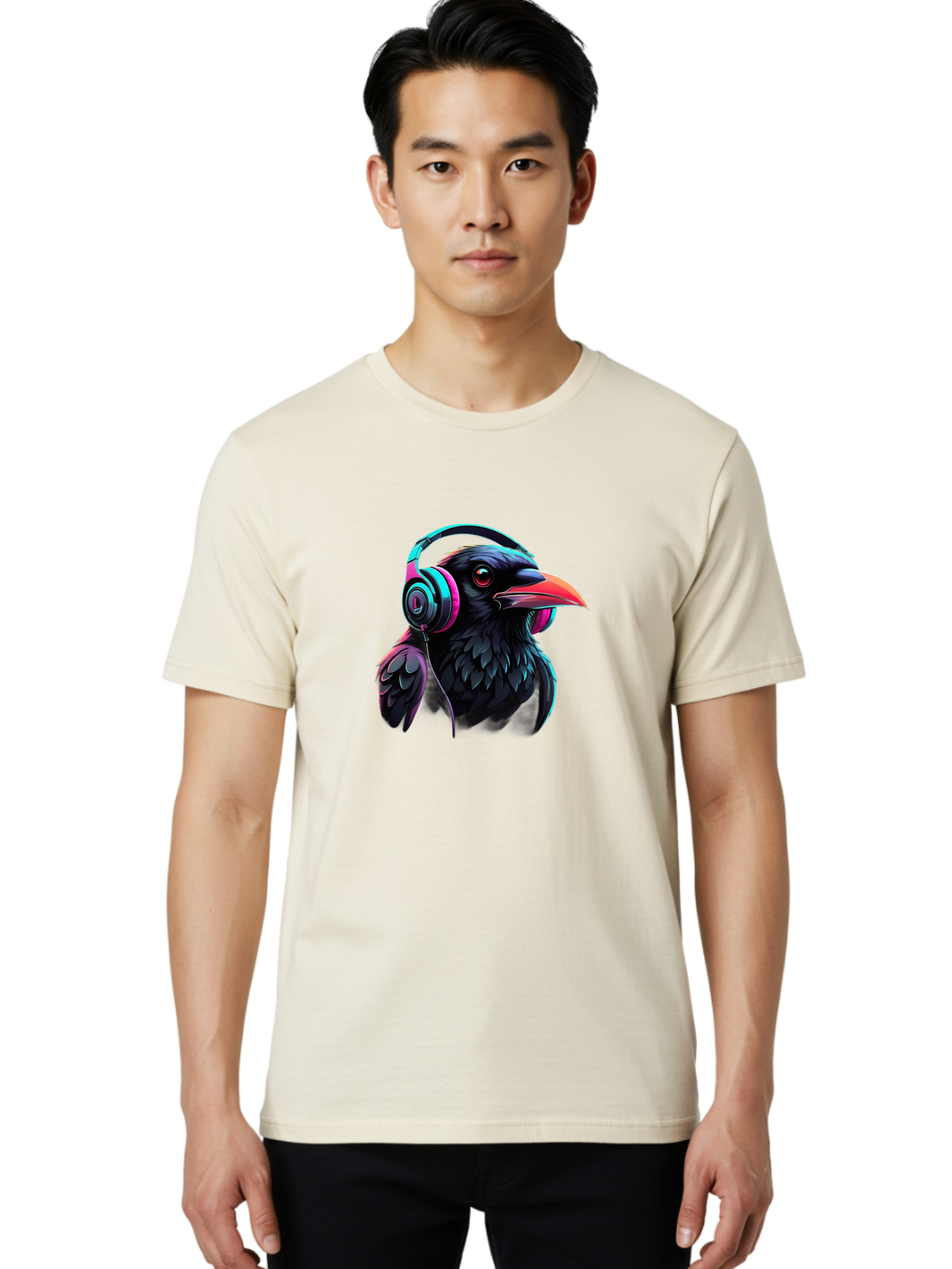 Crow-With-Headphones-7 Men'S Graphic Tee, 100% Cotton, Comfortable Casual Summer Wear, Machine Washable, Vintage Camera, Old Camera, Antique Camera, Black Camera, Classic Photography, Photography Equipment, Nostalgic Device, Film Camera, Bay103 24