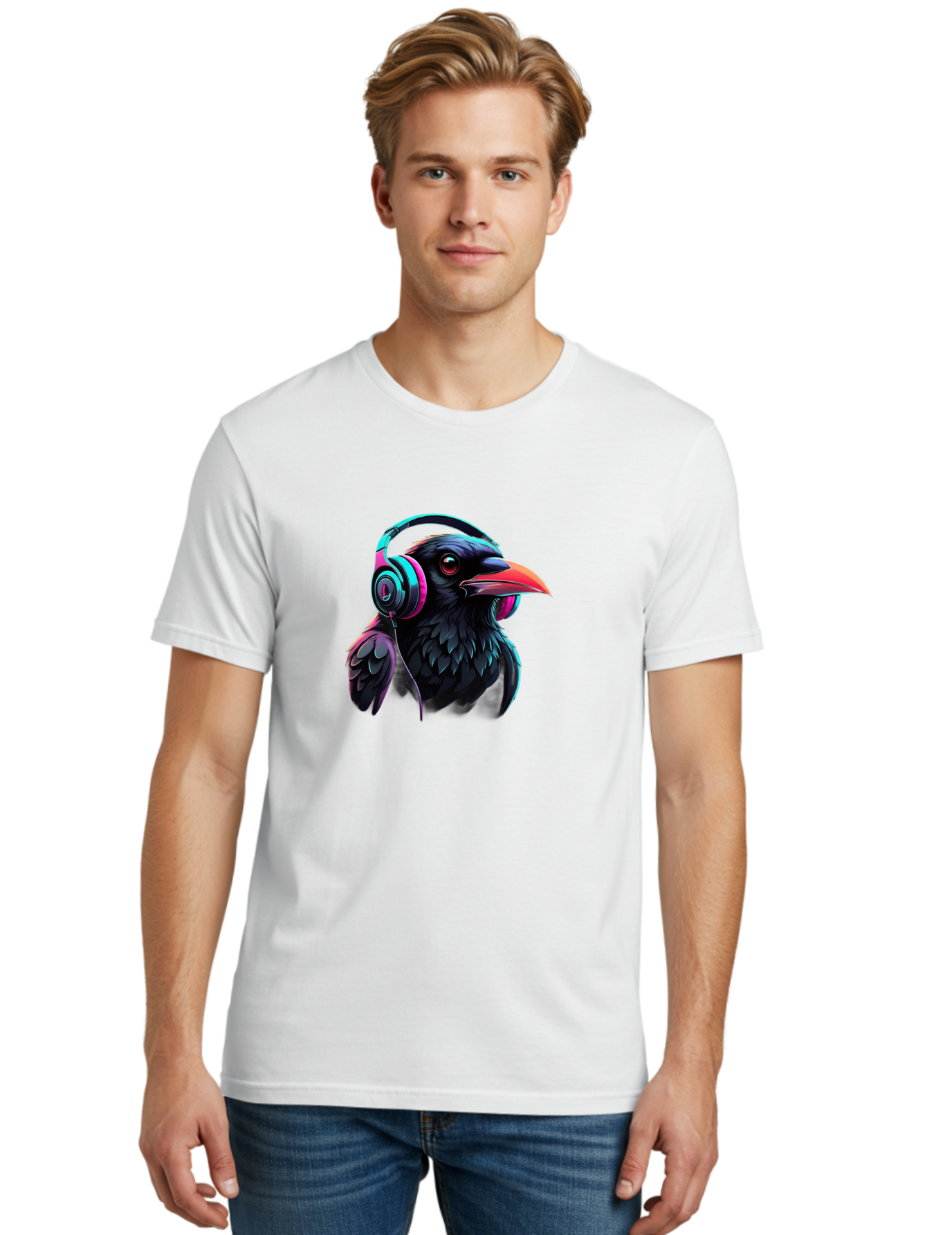 Crow-With-Headphones-7 Men'S Graphic Tee, 100% Cotton, Comfortable Casual Summer Wear, Machine Washable, Vintage Camera, Old Camera, Antique Camera, Black Camera, Classic Photography, Photography Equipment, Nostalgic Device, Film Camera, Bay103 20