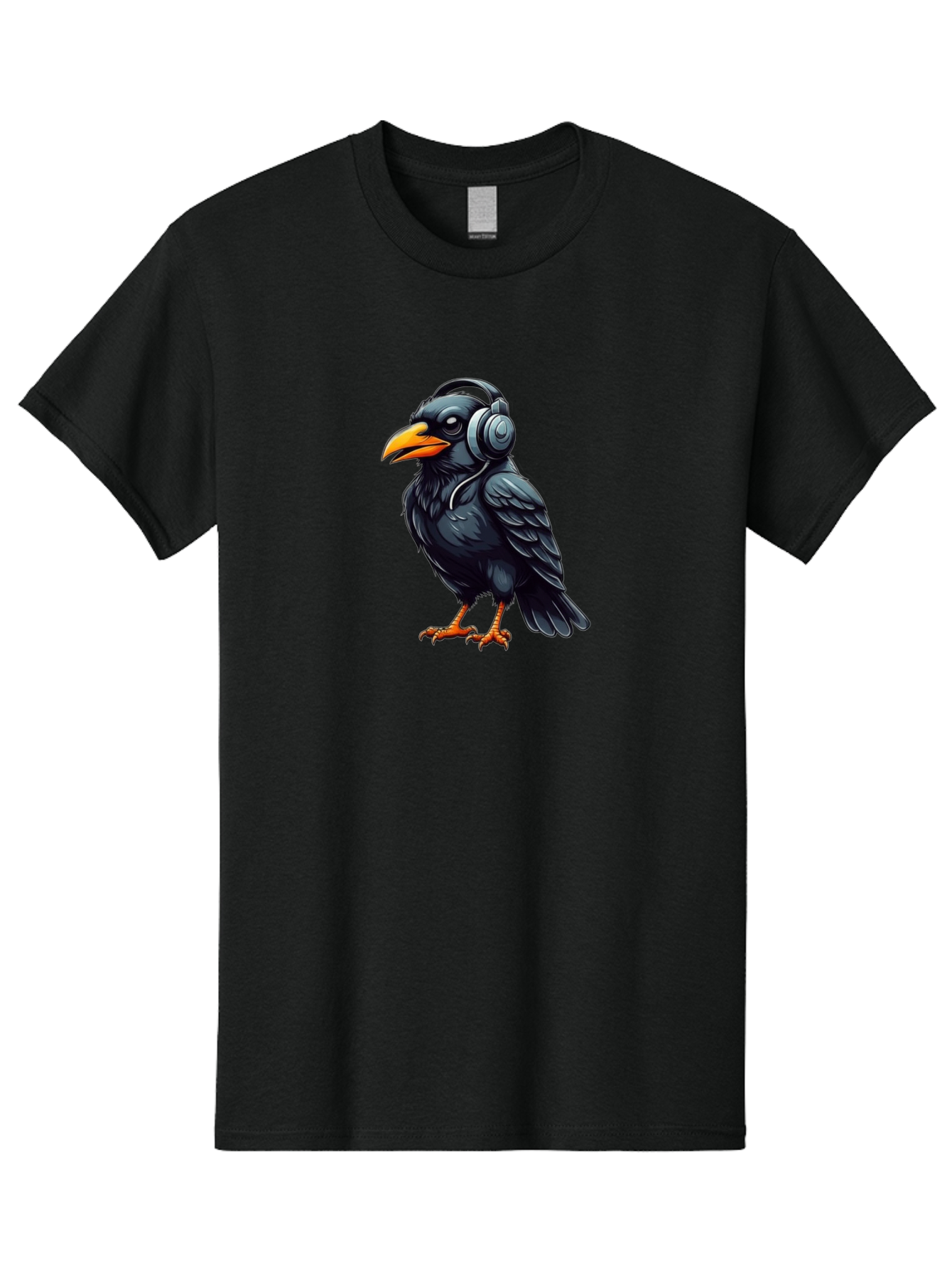 Crow-With-Headphones Men'S Graphic Tee, 100% Cotton, Comfortable Casual Summer Wear, Machine Washable, Vintage Camera, Old Camera, Antique Camera, Black Camera, Classic Photography, Photography Equipment, Nostalgic Device, Film Camera, Bay104