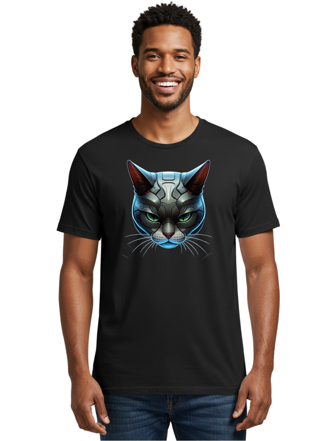 Cybernetic-Cat-Head Men'S Graphic Tee, 100% Cotton, Comfortable Casual Summer Wear, Machine Washable, Vintage Camera, Old Camera, Antique Camera, Black Camera, Classic Photography, Photography Equipment, Nostalgic Device, Film Camera, Bay146 29