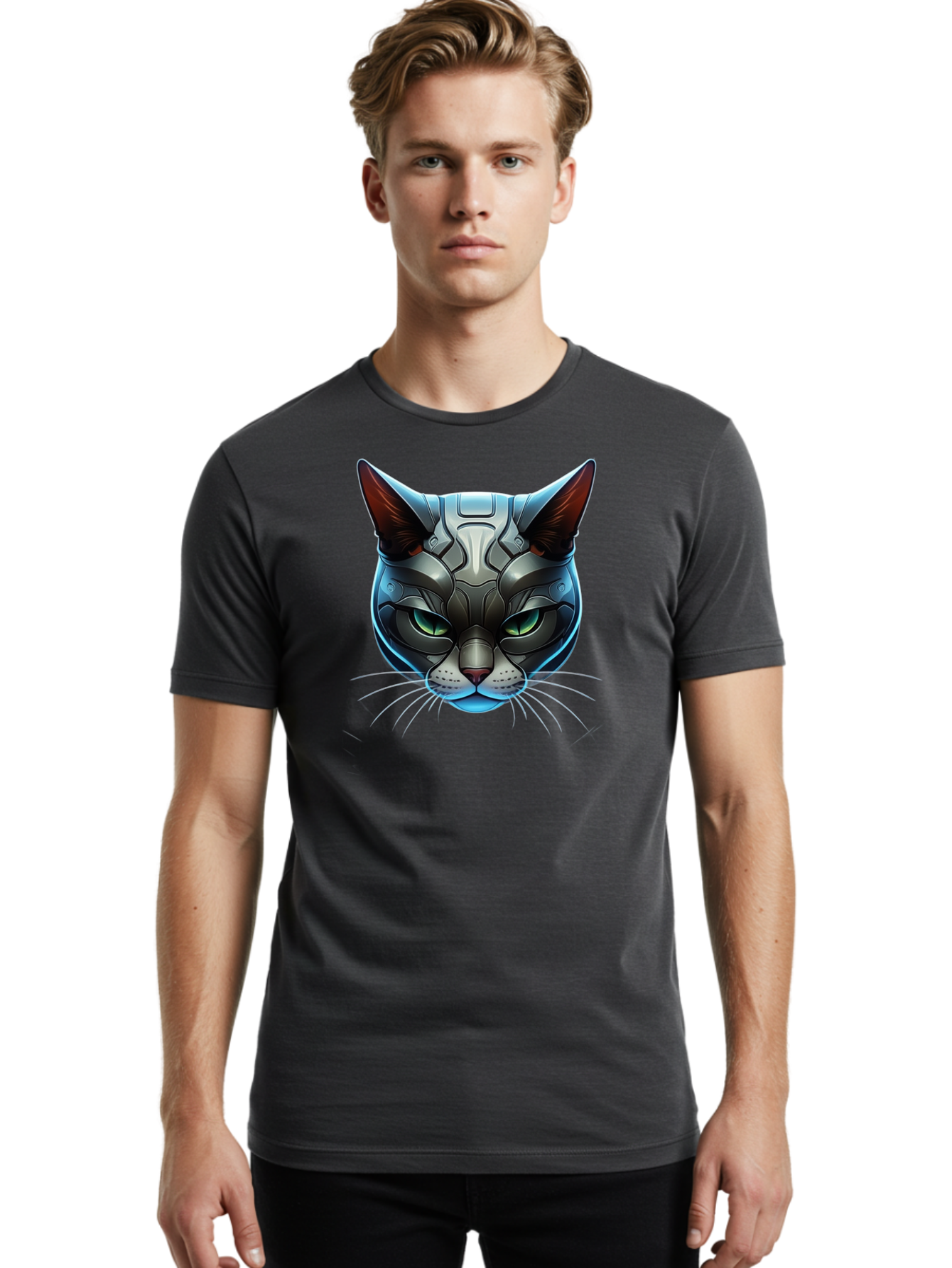Cybernetic-Cat-Head Men'S Graphic Tee, 100% Cotton, Comfortable Casual Summer Wear, Machine Washable, Vintage Camera, Old Camera, Antique Camera, Black Camera, Classic Photography, Photography Equipment, Nostalgic Device, Film Camera, Bay146 27