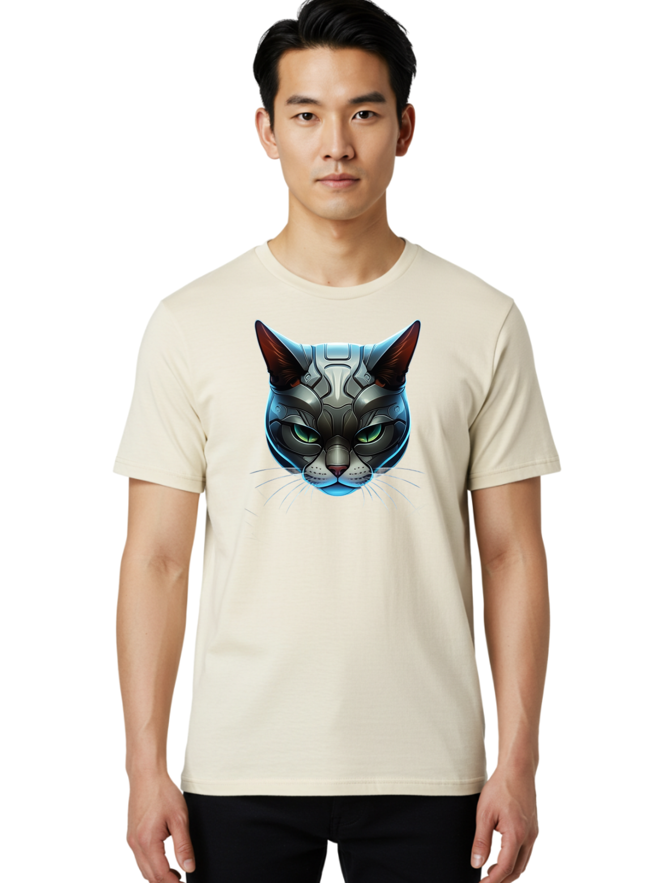 Cybernetic-Cat-Head Men'S Graphic Tee, 100% Cotton, Comfortable Casual Summer Wear, Machine Washable, Vintage Camera, Old Camera, Antique Camera, Black Camera, Classic Photography, Photography Equipment, Nostalgic Device, Film Camera, Bay146 24
