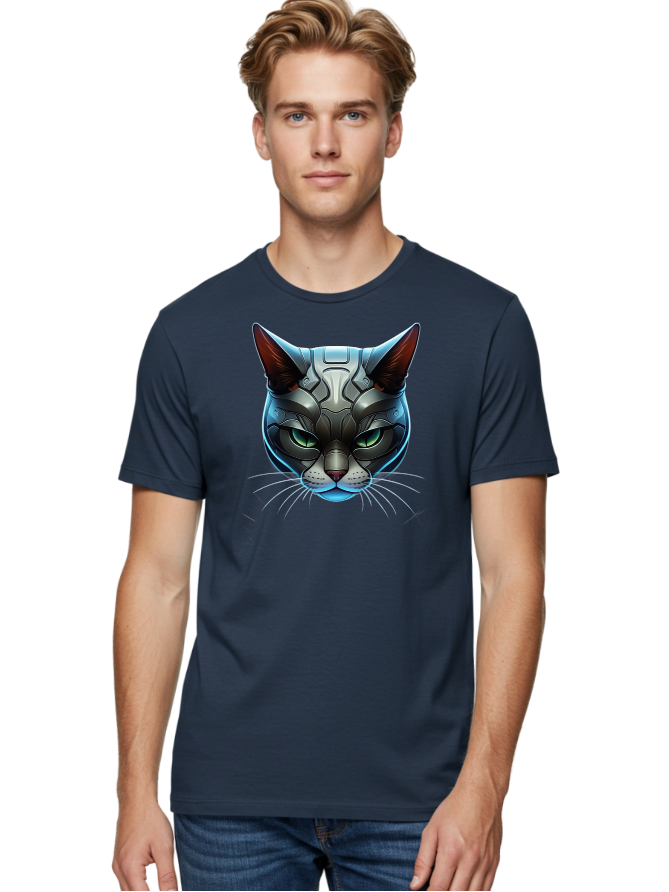 Cybernetic-Cat-Head Men'S Graphic Tee, 100% Cotton, Comfortable Casual Summer Wear, Machine Washable, Vintage Camera, Old Camera, Antique Camera, Black Camera, Classic Photography, Photography Equipment, Nostalgic Device, Film Camera, Bay146 20
