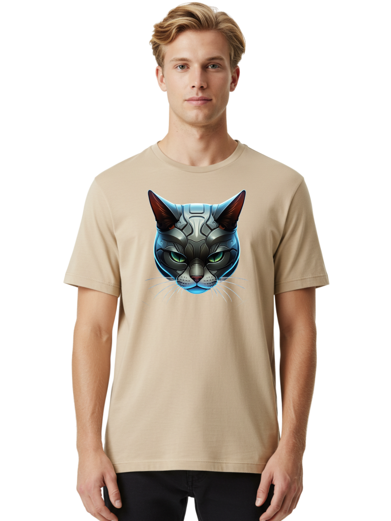 Cybernetic-Cat-Head Men'S Graphic Tee, 100% Cotton, Comfortable Casual Summer Wear, Machine Washable, Vintage Camera, Old Camera, Antique Camera, Black Camera, Classic Photography, Photography Equipment, Nostalgic Device, Film Camera, Bay146 21
