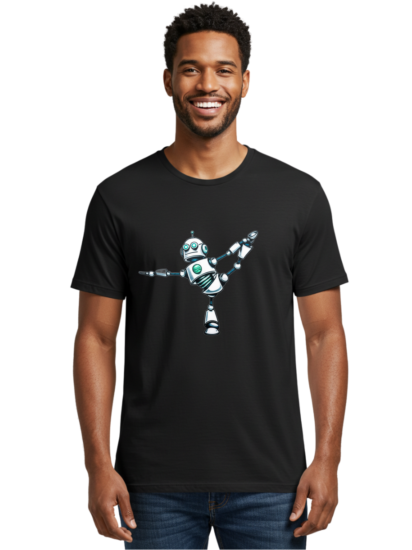 Dancing-Robot-2 Men'S Graphic Tee, 100% Cotton, Comfortable Casual Summer Wear, Machine Washable, Vintage Camera, Old Camera, Antique Camera, Black Camera, Classic Photography, Photography Equipment, Nostalgic Device, Film Camera, Camera Art Bay157 25