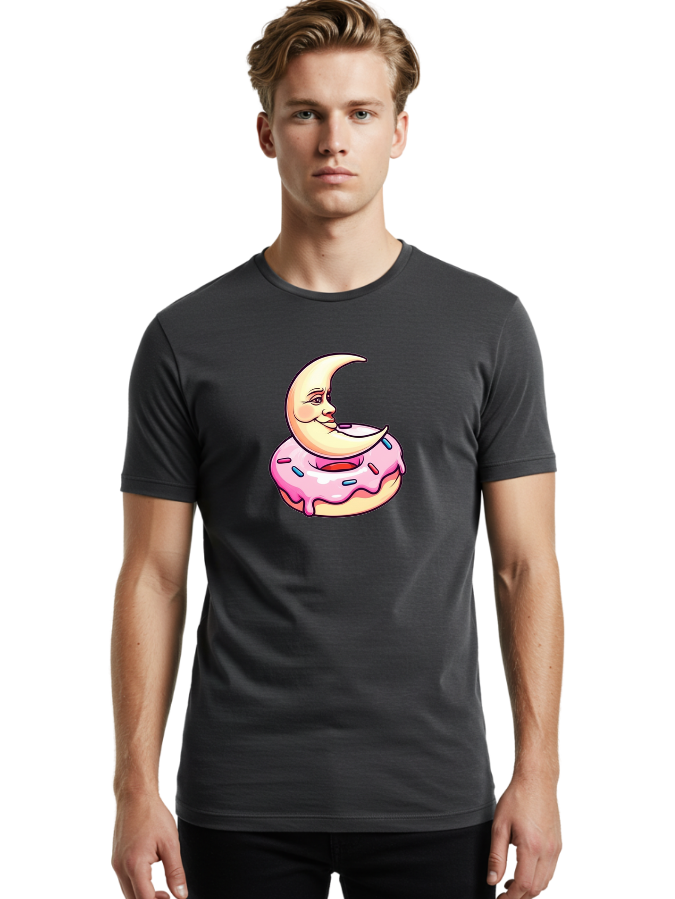 Donut-Moon Men'S Graphic Tee, 100% Cotton, Comfortable Casual Summer Wear, Machine Washable, Vintage Camera, Old Camera, Antique Camera, Black Camera, Classic Photography, Photography Equipment, Nostalgic Device, Film Camera, Camera Art Bay180 24